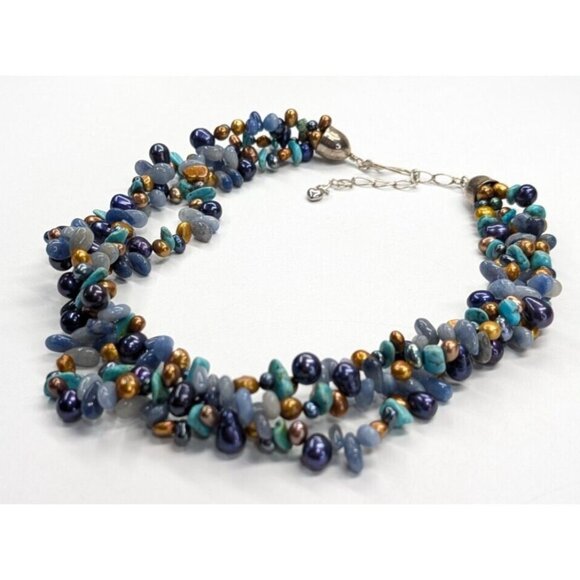 Jay King Mine Finds DTR Blue & Copper Pearl Blue Gemstone Multi Strand Necklace - Picture 6 of 7